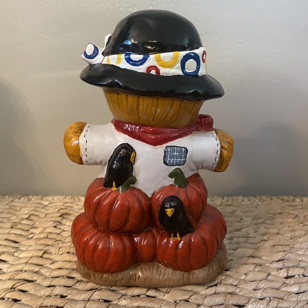 Vintage 7.5" Autumn Halloween Scarecrow Ceramic Figurine Handpainted Pumpkins - Picture 3 of 6